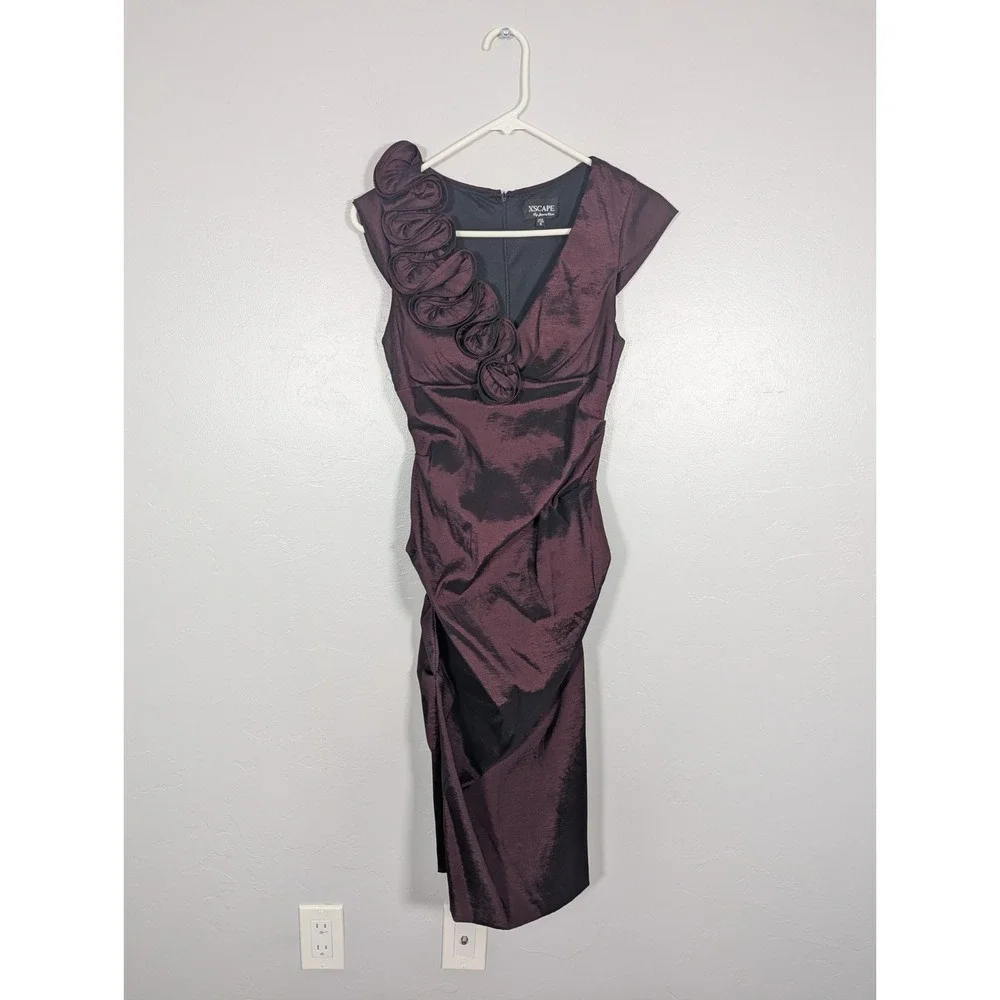 Xscape Dress 4‎ Rouched Maroon Cocktail Formal Vamp Rosette